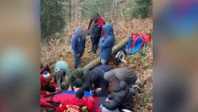 VIDEO Un bărbat a fost salvat cu elicopterul. O bucată de lemn s-a prăbușit peste el